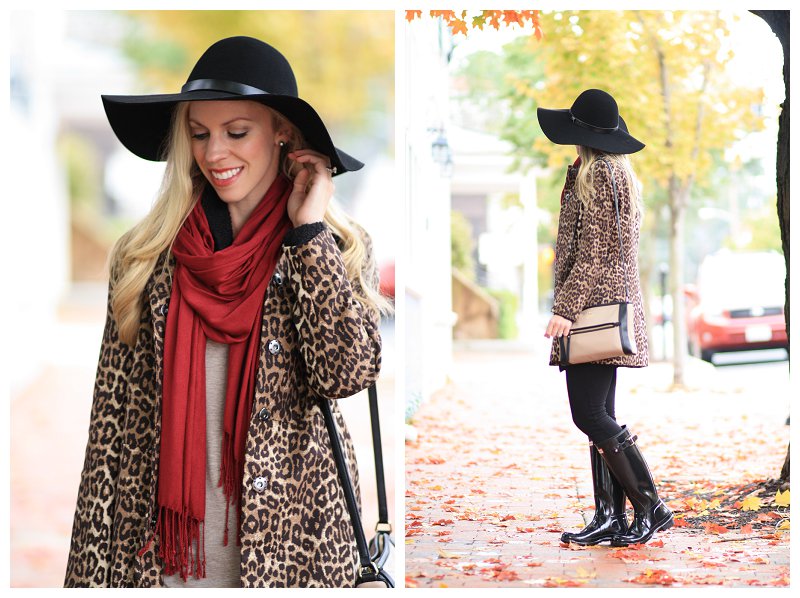 leopard-fall-coat-leopard-car-coat-red-scarf-HM-black-wool-floppy-hat-with-leather-trim-black-tall-glossy-Hunter-boots-Kate-Spade-colorblock-bag.jpg