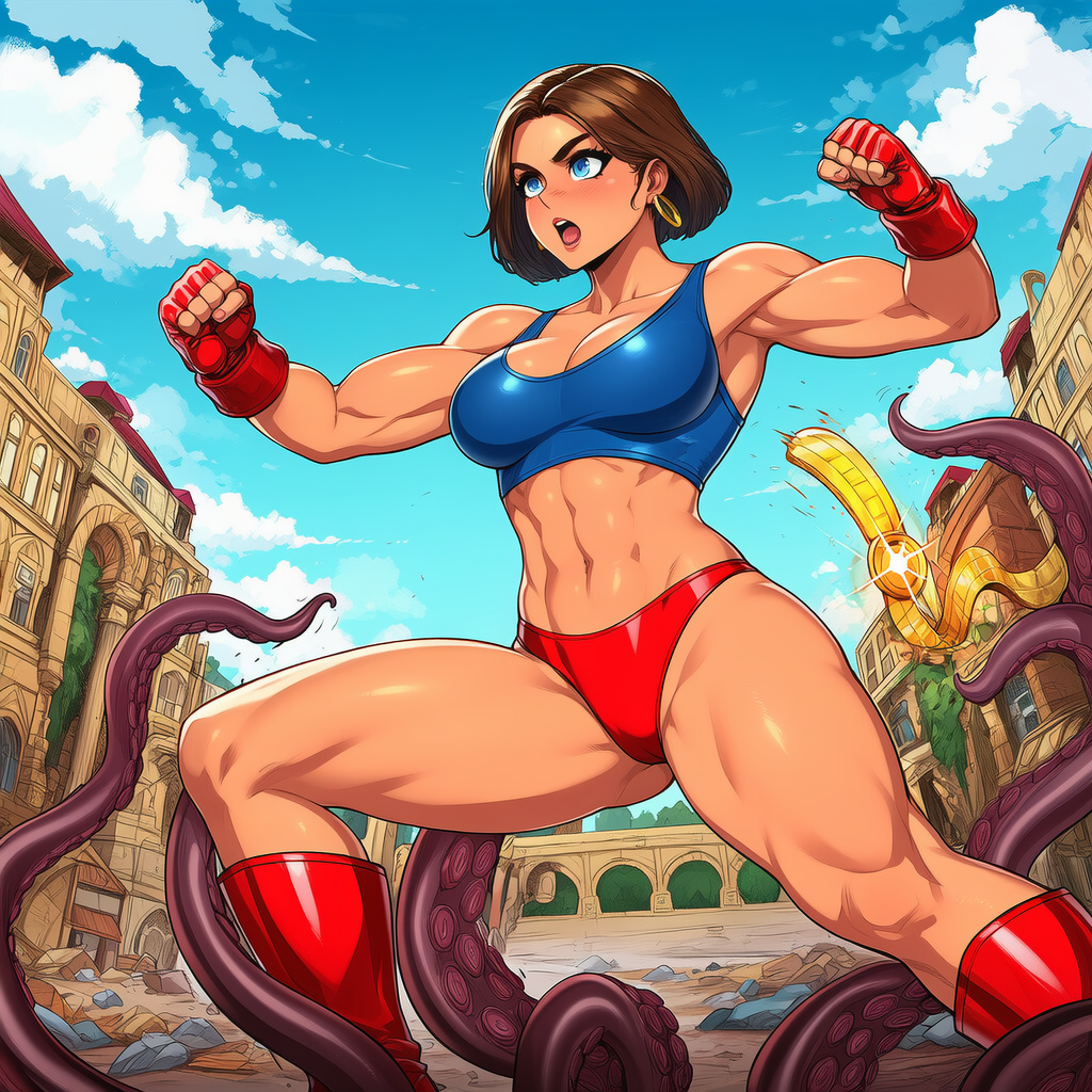 wwA Latina heroine, in a vivid comic book style, in battle against multiple tentac s-3963020512.png