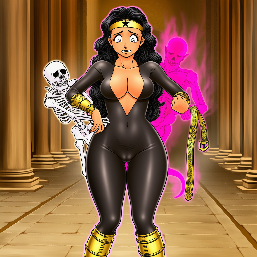 wwThis is an image of a distressed woman standing in an ancient temple hallway, he s-4160814316.png
